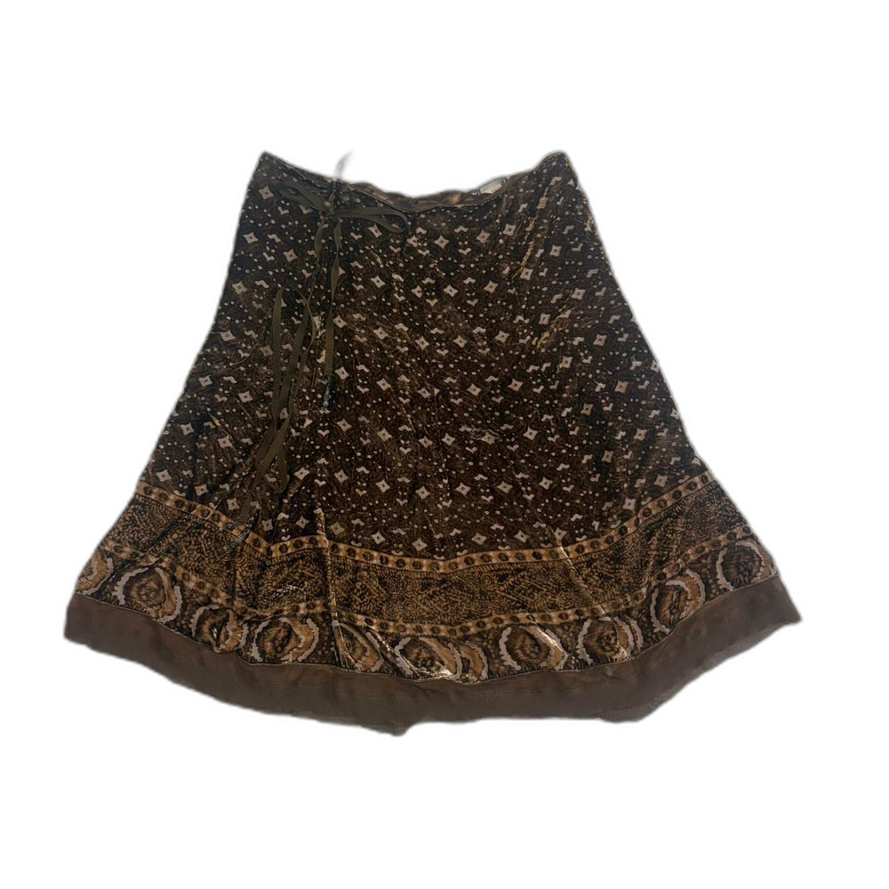 Women's Patterned Velvet Brown Midi Skirt